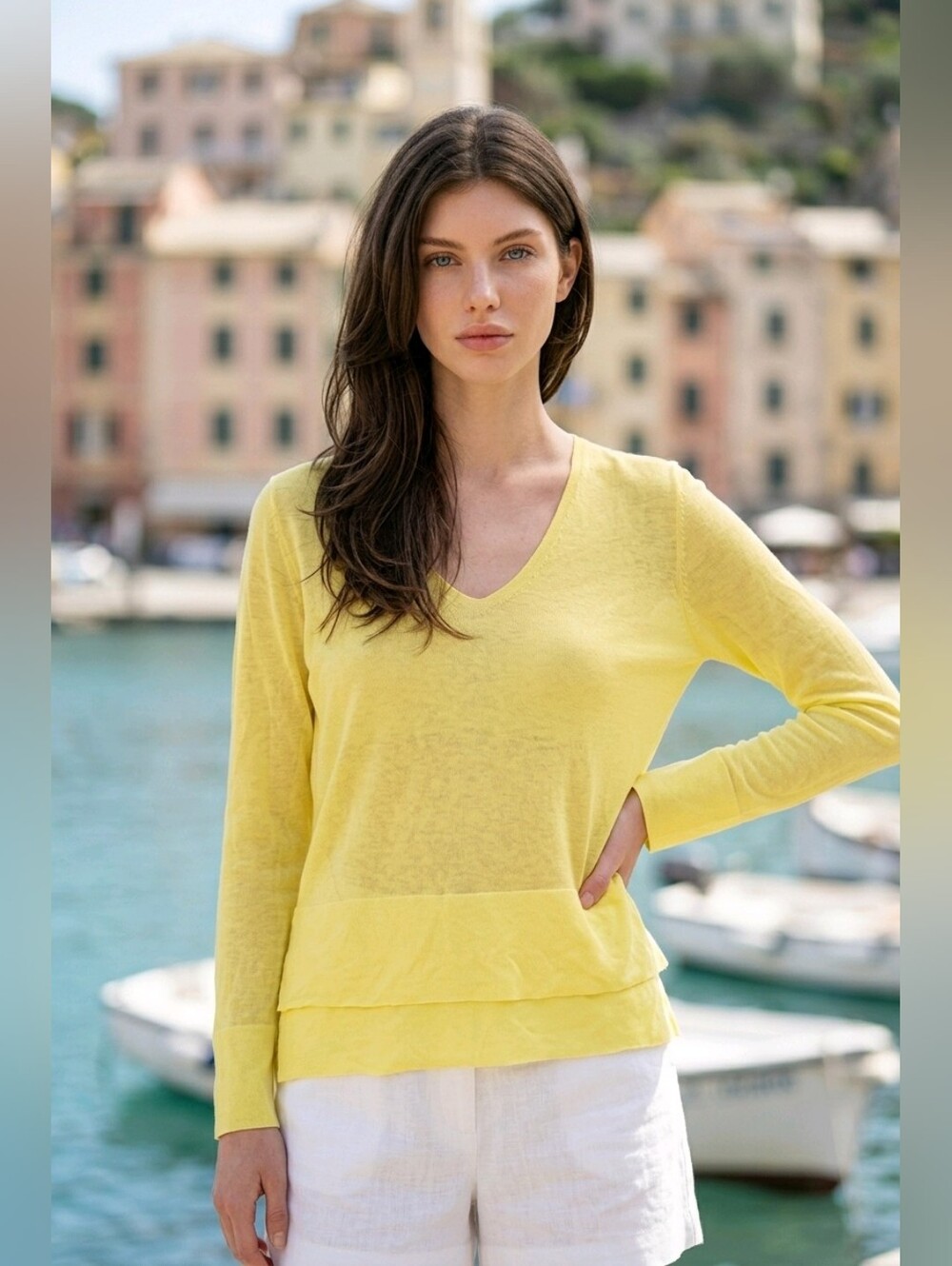 Zara Knit Top Yellow V Neck Women's Size XS